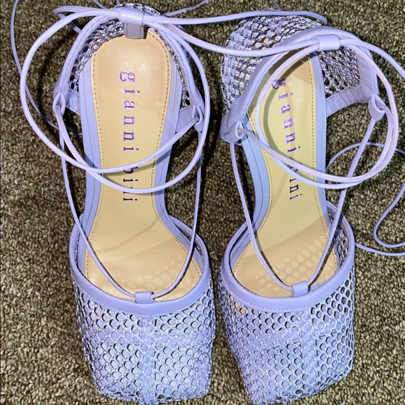 Gianni Bini Reagan Mesh/Leather Ankle Wrap Lavender Strappy Heel Woman Size 6.5M - Picture 5 of 10